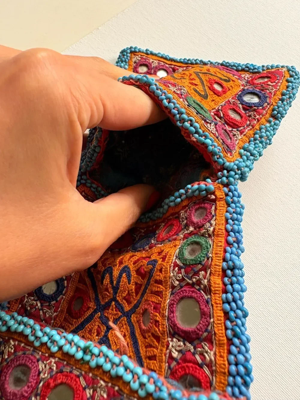 Handcrafted Embroidered Orange & Turquoise Women's Wallet Clutch